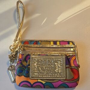 Coach Poppy Gold-Trim Wristlet Coin Purse